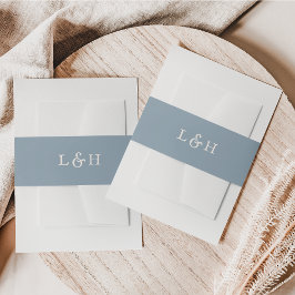 Elegante stoffige blauwe vintage bruiloft monogram uitnodigingen wikkel