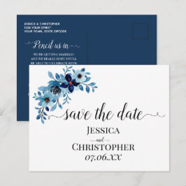 elegante stoffige blauwe waterverf bloemboeket aankondigingskaart