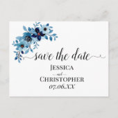 elegante stoffige blauwe waterverf bloemboeket aankondigingskaart (Voorkant)