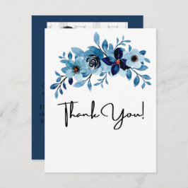 elegante stoffige blauwe waterverf bloemboeket bedankkaart