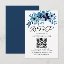 elegante stoffige blauwe waterverf bloemboeket RSVP kaartje