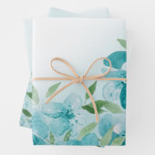 Elegante stoffige blauwe Waterverf bloemen Inpakpapier Vel (In situ)