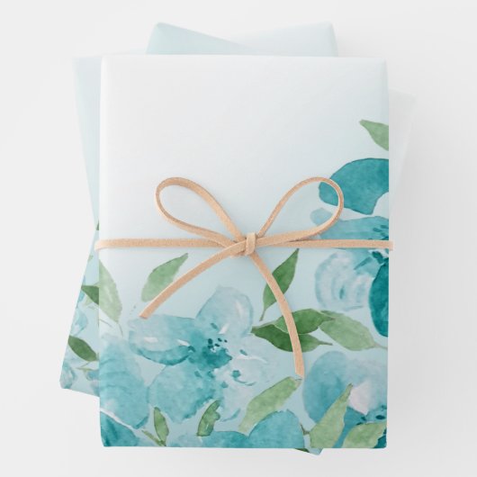 Elegante stoffige blauwe Waterverf bloemen Inpakpapier Vel (In situ)