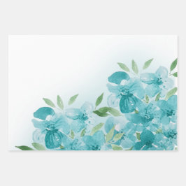 Elegante stoffige blauwe Waterverf bloemen Inpakpapier Vel