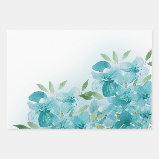Elegante stoffige blauwe Waterverf bloemen Inpakpapier Vel (Voorkant)