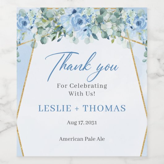 Elegante stoffige blauwe waterverf bloemeneucalypt wijn etiket (Enkel label)