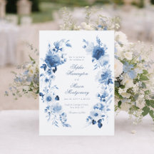 Elegante stoffige blauwe waterverf bloemige bruilo