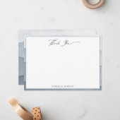 Elegante stoffige blauwe Waterverf Dank u Notitiekaartje (Voorkant / Achterkant in situ)