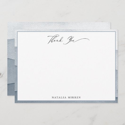 Elegante stoffige blauwe Waterverf Dank u Notitiekaartje (Voorkant / Achterkant)