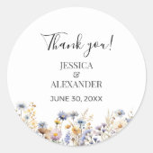 Elegante stoffige blauwe wilde bloemen bruiloft da ronde sticker (Voorkant)