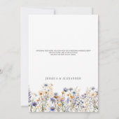 Elegante stoffige blauwe wilde bloemen witte bruil kaart (Achterkant)