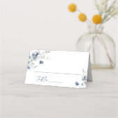 Elegante stoffige blauwe winter bladeren bruiloft  plaatskaartje (Voorkant)