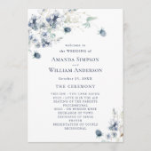 Elegante stoffige blauwe winter huwelijksceremonie programmakaart (Voorkant)