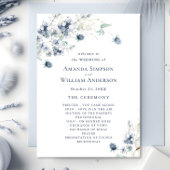 Elegante stoffige blauwe winter huwelijksceremonie programmakaart