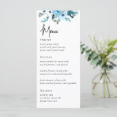 Elegante stoffige blauwe witte bloemen bruiloft me menu (Staand voorkant)