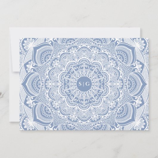 Elegante stoffige blauwe witte kanten mandala klas bedankkaart (Voorkant)