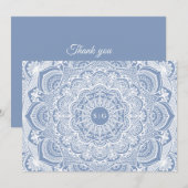 Elegante stoffige blauwe witte kanten mandala klas bedankkaart (Voorkant / Achterkant)