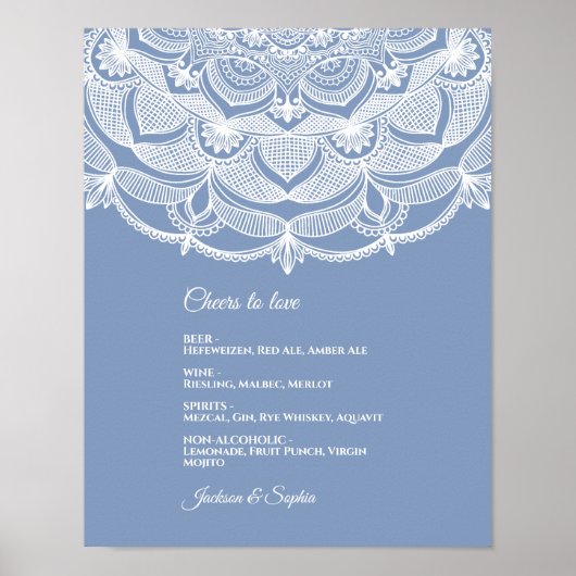 Elegante stoffige blauwe witte kanten mandala klas poster (Voorkant)