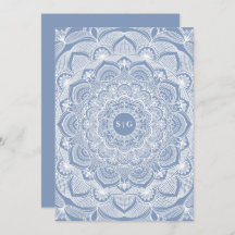 Elegante stoffige blauwe witte kanten mandala klas