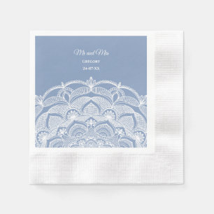 Elegante stoffige blauwe witte kanten mandala klas servet