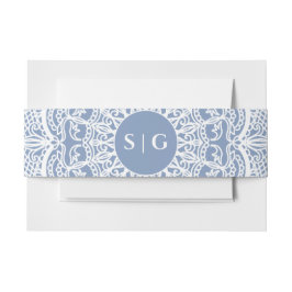 Elegante stoffige blauwe witte kanten mandala klas uitnodigingen wikkel