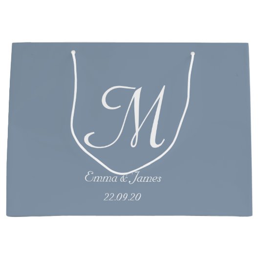 Elegante Stoffige Blauwe & Witte Monogramnaam Groot Cadeauzakje (Voorkant)