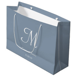 Elegante Stoffige Blauwe & Witte Monogramnaam Groot Cadeauzakje