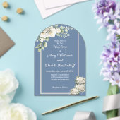 Elegante stoffige blauwe witte rozen bruiloft acryl uitnodigingen (Insitu (Huwelijk))