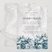 Elegante stoffige blauwe zilveren boeket bruiloft kaart (Voorkant / Achterkant)