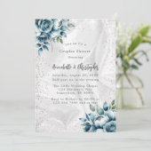 Elegante stoffige blauwe zilveren boeket koppels d kaart (Staand voorkant)