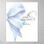 Elegante stoffige Blue Bow Baby shower Kaarten en  Poster (Voorkant)