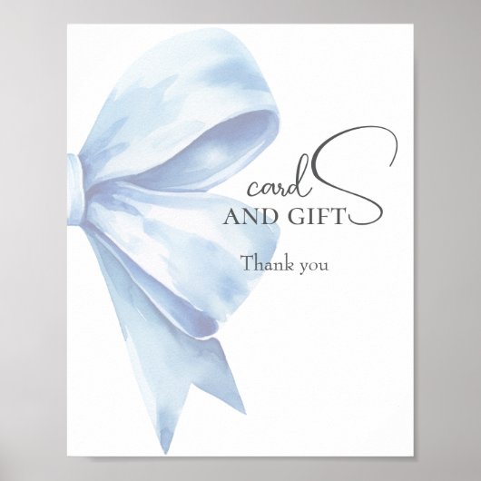 Elegante stoffige Blue Bow Baby shower Kaarten en  Poster (Voorkant)