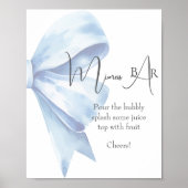 Elegante stoffige Blue Bow Baby shower Mimosa Bar Poster (Voorkant)