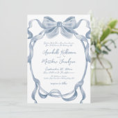 Elegante  stoffige Blue Bow bruiloft Kaart (Staand voorkant)