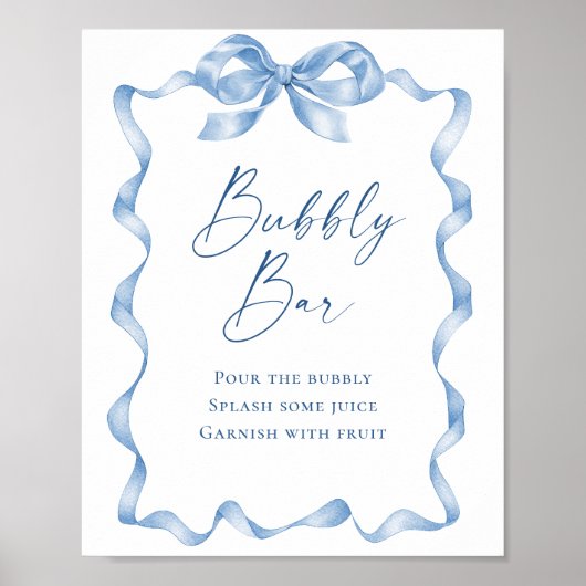 Elegante stoffige Blue Bow Vrijgezellenfeest Bubbl Poster (Voorkant)