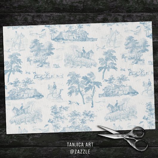 Elegante  stoffige Blue Horse Hunting Toile Tissuepapier