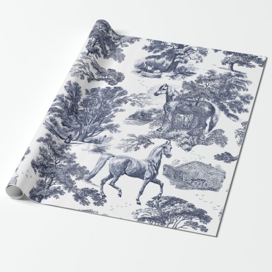 Elegante  stoffige Blue Horses in Bossen Toile Cadeaupapier (Uitgerold)