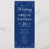 Elegante stoffige Franse Blauwe Vintage Bloemen Hu Programmakaart (Voorkant)