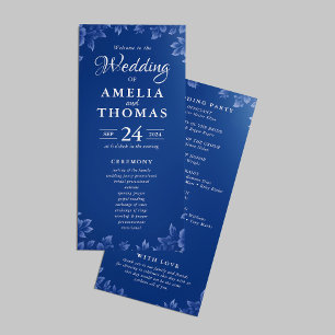 Elegante stoffige Franse Blauwe Vintage Bloemen Hu Programmakaart