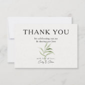 Elegante stoffige groen gebladerte bruiloft bedankkaart (Voorkant)