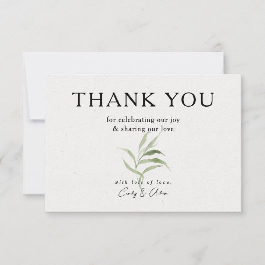 Elegante stoffige groen gebladerte bruiloft bedankkaart (Voorkant)