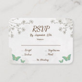 Elegante stoffige groene aquarel & mini bloem-RSVP Informatiekaartje (Voorkant)