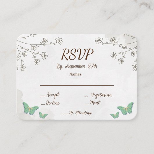 Elegante stoffige groene aquarel & mini bloem-RSVP Informatiekaartje (Voorkant)