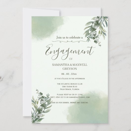Elegante stoffige groene script uitnodiging voor v (Voorkant)