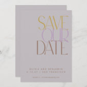 Elegante stoffige lila mid century modern typograf save the date (Voorkant / Achterkant)