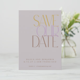 Elegante stoffige lila mid century modern typograf save the date