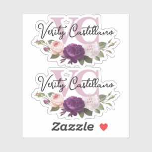 Elegante stoffige mauve bloemen persoonlijke naam sticker