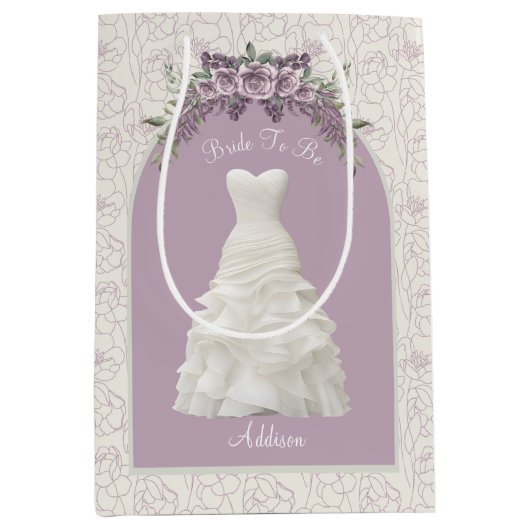 Elegante stoffige mauve bruid die medium cadeautas (Voorkant)