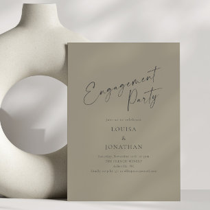 Elegante stoffige olijfgroene script verlovingsfee kaart