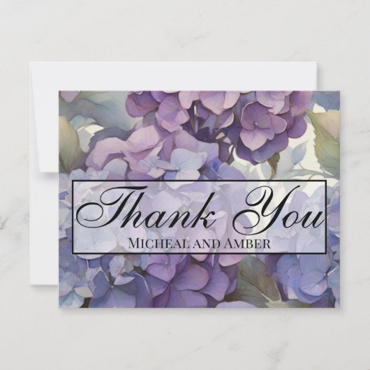 Elegante stoffige paarsblauwe waterverf hydrangea' bedankkaart (Voorkant)